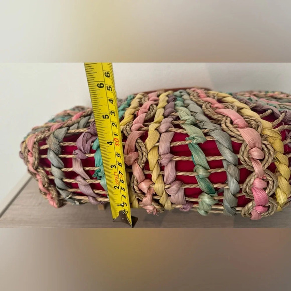 PATRICIA NASH Lesa Multicolor Pastel Straw Bag Wood Ring Handle Boho NO STRAP - Picture 11 of 11